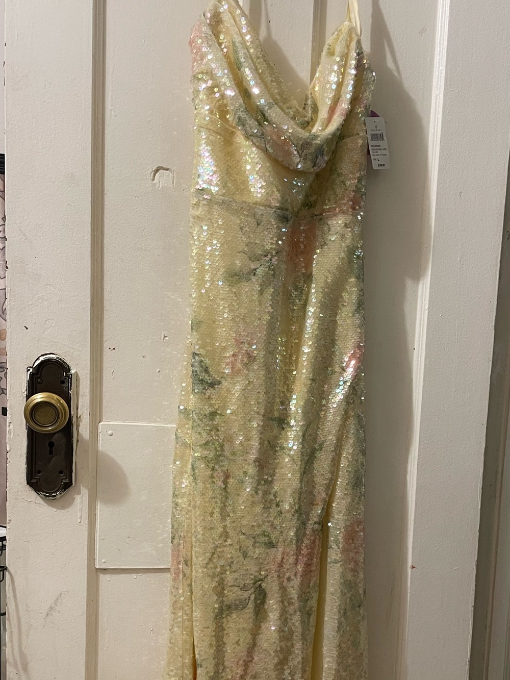 Windsor Yellow Sequin Floral Prom Dress
